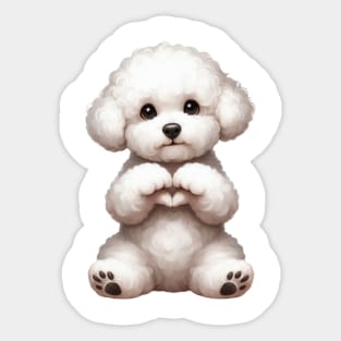 Valentine Bichon Frise Dog Giving Heart Hand Sign Sticker